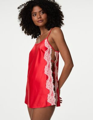 Boutique Womens Alannah Satin & Lace Slip - 16 - Bright Red, Bright Red