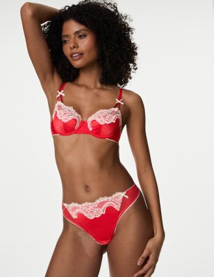 Boutique Women's Alannah Satin & Lace Thong - 16 - Bright Red, Bright Red