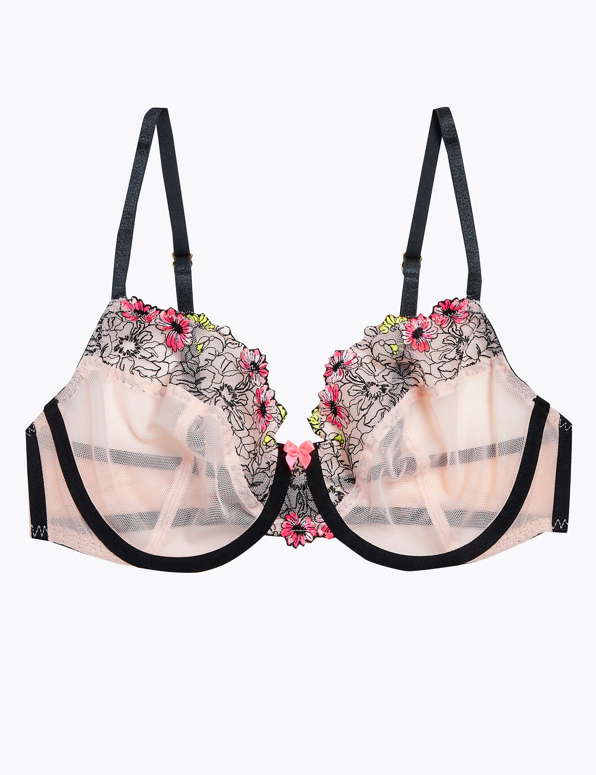 Floral Tattoo Embroidered Balcony Bra