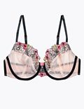 Floral Tattoo Embroidered Balcony Bra