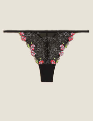Floral Tattoo Embroidered Thong | Boutique | M&S