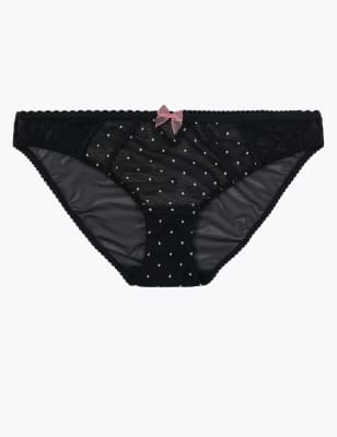 Culotte bikini en tulle &agrave; pois brod&eacute;s