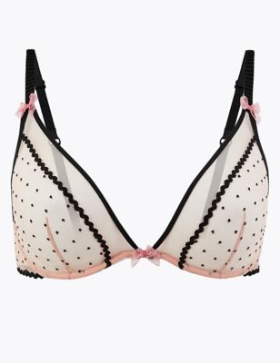Embroidered Polka Dot Mesh Plunge Bra A-E | M&S Collection | M&S