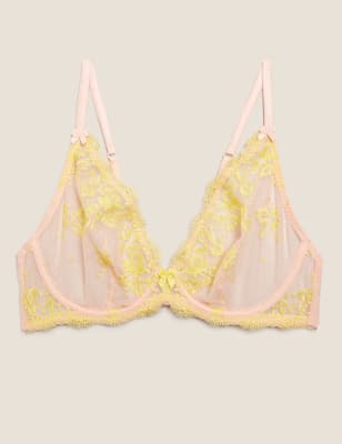 NEW! M&S Boutique Marks & Spencer apricot-mix non-padded high apex plunge  bra