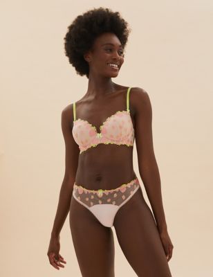 MARKS & SPENCER M&S New 28GG Bra Floral Pink Lace Embroidered Balcony  Unpadded £10.99 - PicClick UK