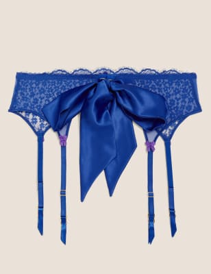 M&S Boutique Womens Ditsy Floral Lace Suspender with Bow - 8 - Blue Mix, Blue Mix