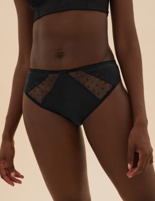 

Womens Boutique Spot Embroidery High Leg Knickers - Black, Black
