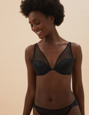 

Womens Boutique Plunge-BH mit Bügel und Punktstickerei (A-E) - Black, Black