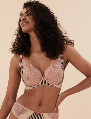 

Womens Boutique Signature Satin Underwired Plunge Bra F-H - Rose Quartz, Rose Quartz