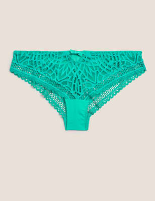 Boutique Womens Joy Lace Brazilian Knickers - 10 - Green, Green,Black,Deep Mauve