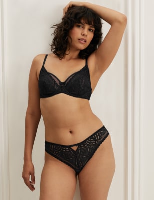 

Womens Boutique Joy Lace Brazilian Knickers - Black, Black