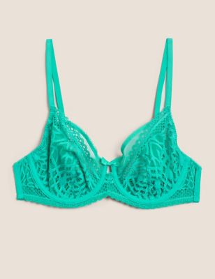 Boutique Womens Joy Lace Wired Full Cup Bra A-E - 28B - Green, Green,Black,Deep Mauve