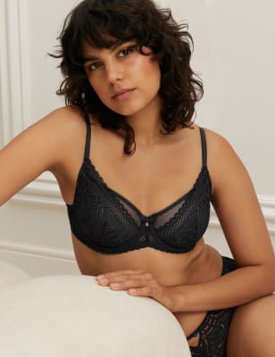 M&S BOUTIQUE JOY LACE UNDERWIRED, NON PADDED FULL CUP Bra In BLACK