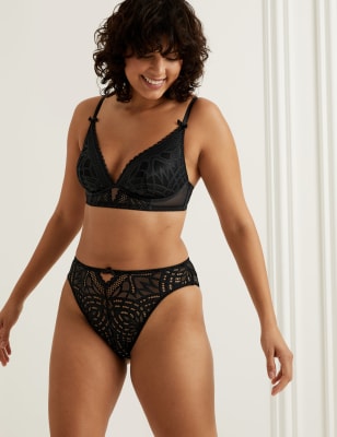 

Womens Boutique Joy Lace High Waisted High Leg Knickers - Black, Black