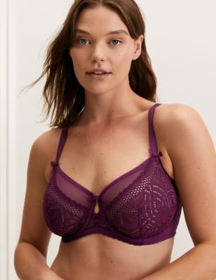 

Womens Boutique Joy Lace Wired Minimiser Bra C-G - Deep Mauve, Deep Mauve