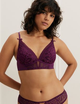 Marks And Spencer Womens Boutique Joy Lace Padded Non Wired Plunge Bra A-E - Deep Mauve, Deep Mauve