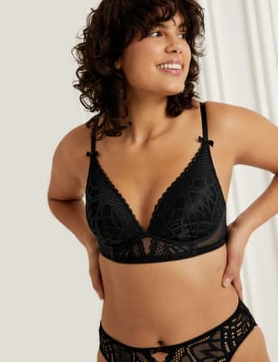 

Womens Boutique Gepolsterter Plunge-BH ohne Bügel mit Spitze „Joy“ (A-E) - Black, Black