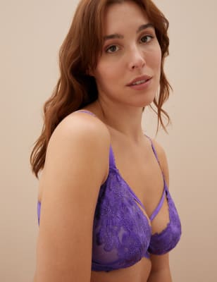 

Womens Boutique Layla Embroidery Underwired Plunge Bra F-H - Purple, Purple