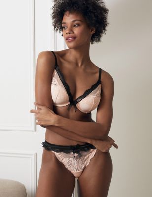 Larissa Double Lace Wired Padded Plunge Bra A-E - OM