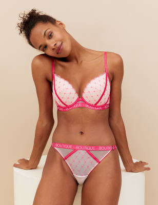 

Womens Boutique Lucia Heart Embroidery Thong - Pink Mix, Pink Mix