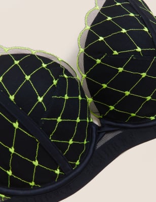 

Womens Boutique Lucia Heart Embroidery Wired Plunge Bra A-E - Black Mix, Black Mix