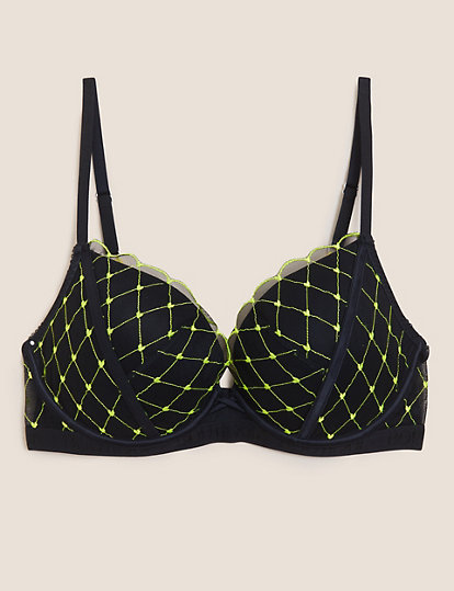 Lucia Heart Embroidery Wired Plunge Bra A-E