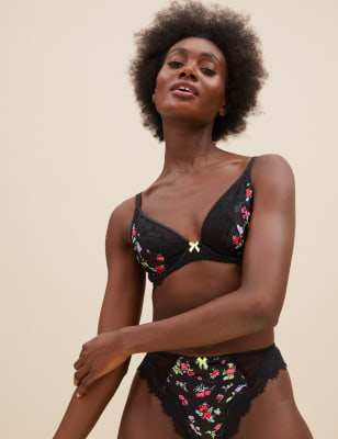 

Womens Boutique Satin-Plunge-BH mit Blumenmuster und Bügel (A-E) - Black Mix, Black Mix