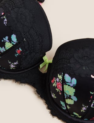 

Womens Boutique Emilia Satin Floral Wired Balcony Bra A-E - Black Mix, Black Mix