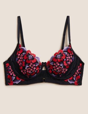 Boutique Womens Isabella Embroidered Wired Balcony Bra - 28A - Black Mix, Black Mix