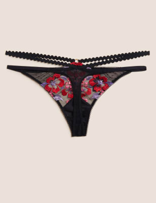 Boutique Womens Isabella Embroidered Thong - 8 - Black Mix, Black Mix