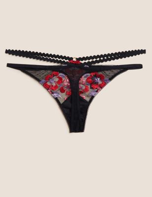 Boutique Womens Isabella Embroidered Thong - 8 - Black Mix, Black Mix