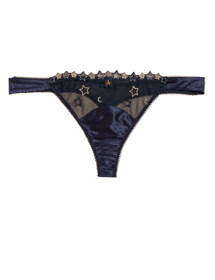 

Womens Boutique Tanga aus Satin mit Stickerei „Astrid“ - Navy Mix, Navy Mix