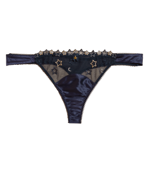 

Womens Boutique Astrid Satin Embroidery Thong - Navy Mix, Navy Mix