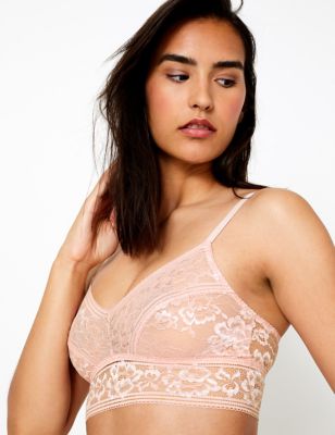 Marks and Spencer Women's Louisa Lace Padded Non Wired Longline Bralette,  White, 18 : : Fashion