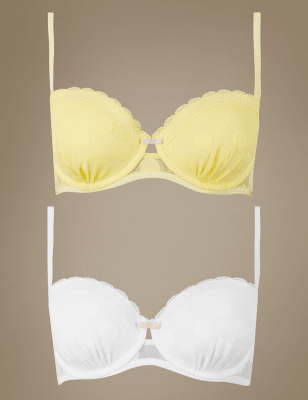 2 Pack Spotted Mesh Padded Balcony Bras A-E | Limited Collection | M&S