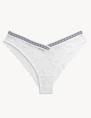 B By Boutique Womens Meia Lace Miami Knickers - White, White,Red