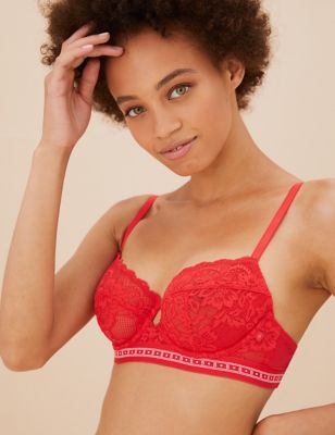 Marks And Spencer Womens B by Boutique Meia Lace Wired Balcony Bra A-G, Red