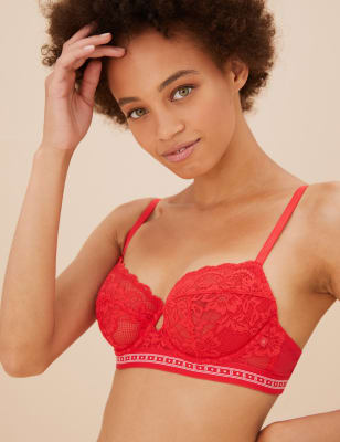 

Womens B by Boutique Meia Lace Wired Balcony Bra A-G, Red