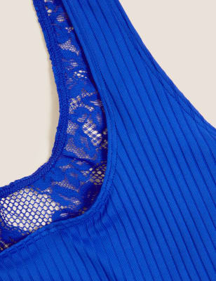 

Womens B by Boutique Meia Rib Lace Crop Top - Cobalt, Cobalt