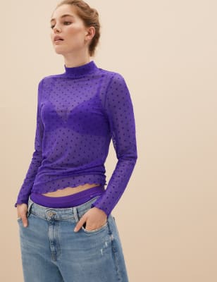 Purple sheer store long sleeve top