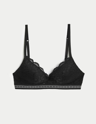 M&S BOUTIQUE SATIN & LACE UNDERWIRED, Padded PLUNGE Bra In BLACK Size 28DD