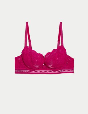 

Womens B by Boutique Cleo Lace Wired Balcony Bra (A-E) - Hot Pink, Hot Pink