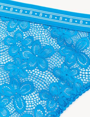B By Boutique Womens Cleo Lace High Waisted High Leg Knickers - XS - Bright Turquoise, Bright Turquoise,White,Black,Bright Orange