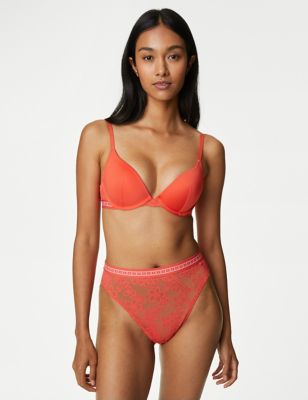 

Womens B by Boutique Cleo Lace High Waisted High Leg Knickers - Bright Orange, Bright Orange
