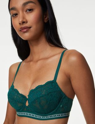 

Womens B by Boutique Cleo Lace Wired Balcony Bra A-G - Petrol Green, Petrol Green