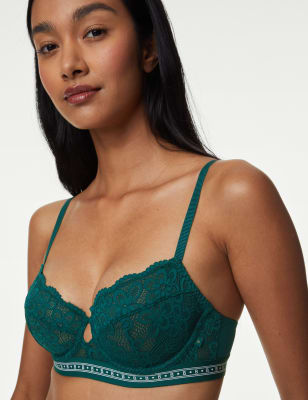 

Womens B by Boutique Cleo Lace Wired Balcony Bra A-G - Petrol Green, Petrol Green