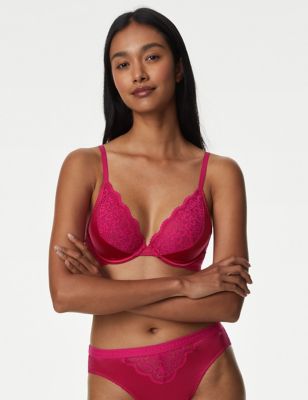 

Womens B by Boutique Ines Satin Wired Plunge Bra A-E - Cerise, Cerise