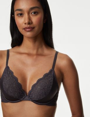 

Womens B by Boutique Ines Satin Wired Plunge Bra A-E - Carbon, Carbon