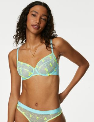 B By Boutique Women's Emilia Embroidered Wired Balcony Bra (A-E) - 32A - Light Turquoise, Light Turq