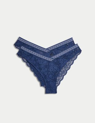 B By Boutique Womens 2pk Cleo Lace Miami Knickers - Dark Blue, Dark Blue,Sunset,Black,White